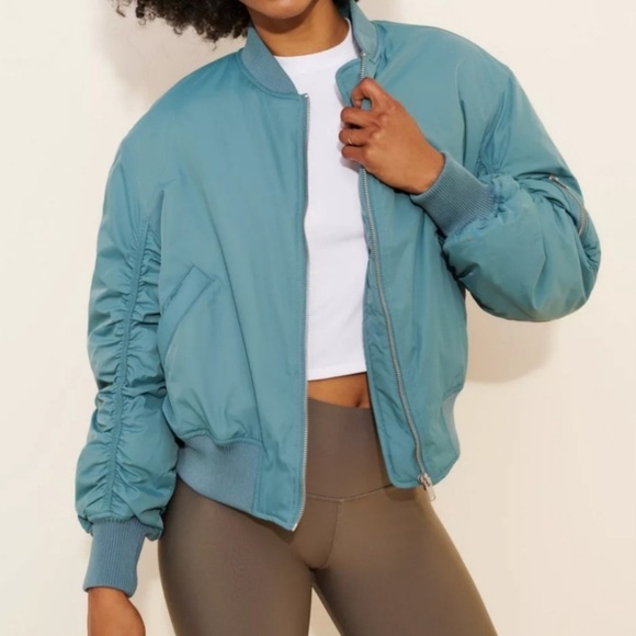 🍀 BDG Urban Outfitters Charlie Bomber Jacket Light Blue Barrel Sleeve - Picture 2 of 8